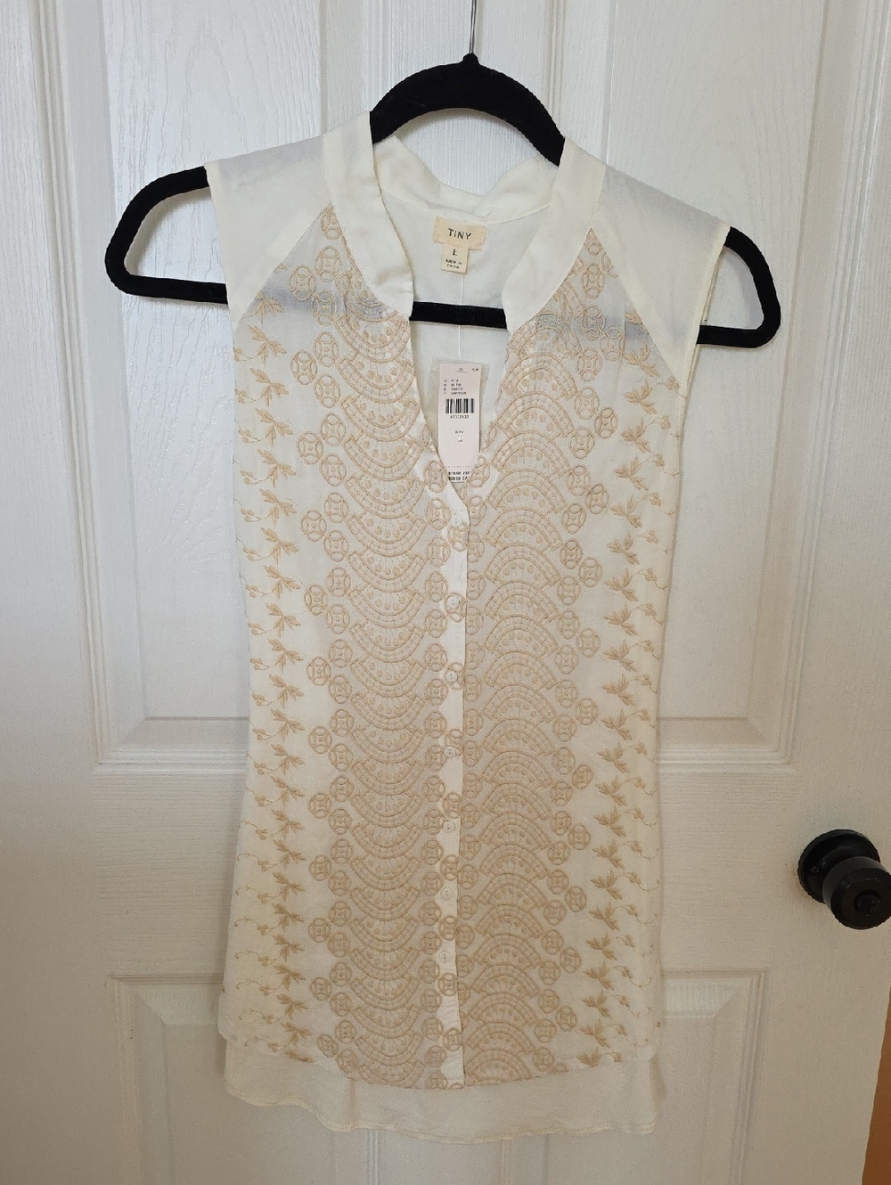 NEW With Tag TINY Ivory Sleeveless Embroidered Button-Down Top